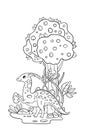 Vector stock coloring book with cute herbivore dinosaur, egg and prehistoric trees.